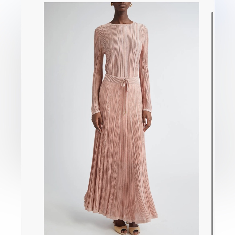 Final Zimmermann Wanderlust Pleated Metallic Midi-Skirt & Sweater Set Metallic